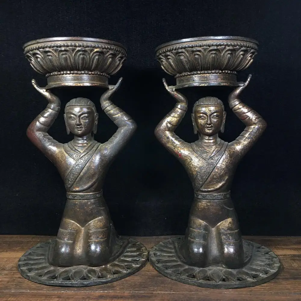 Home Decor 9" Tibet Buddhism Temple Old Bronze Cinnabars Maid Oil Lamp Classical beauty statue Holding wax table
Home Decor 9" Tibet Buddhism Temple Old Bronze Cinnabars Maid Oil Lamp Classical beauty statue Holding wax table