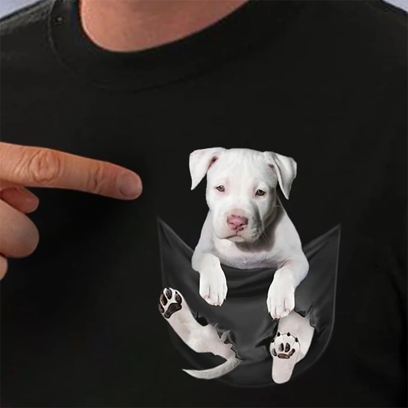 Хлопковая футболка с карманом летняя принтом таксы и щенка мужские женские