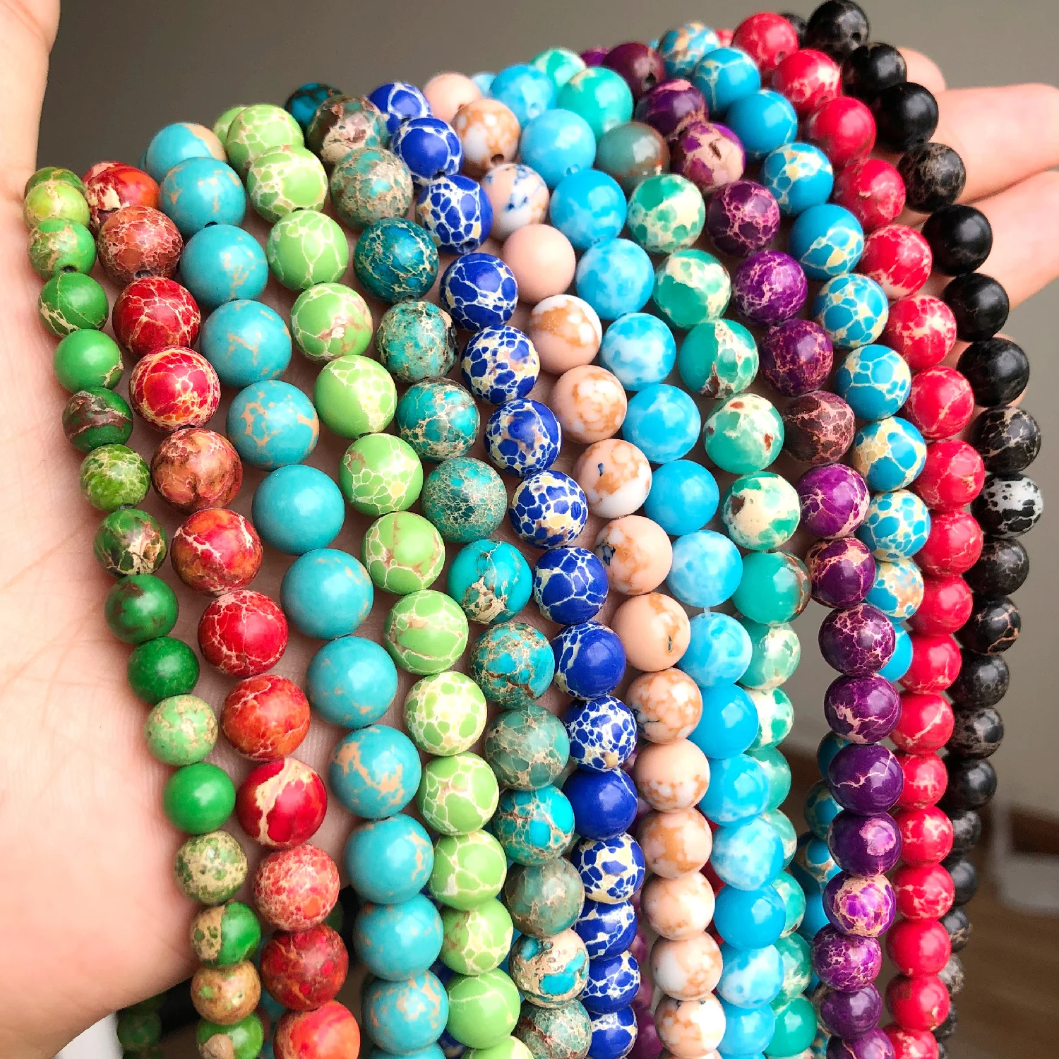 Natural Turquoises Stone Beads Sea Sediment Jaspers Beads Round Loose Spacer Beads for Jewelry Making DIY Bracelet Necklace 15''
Natural Turquoises Stone Beads Sea Sediment Jaspers Beads Round Loose Spacer Beads for Jewelry Making DIY Bracelet Necklace 15''