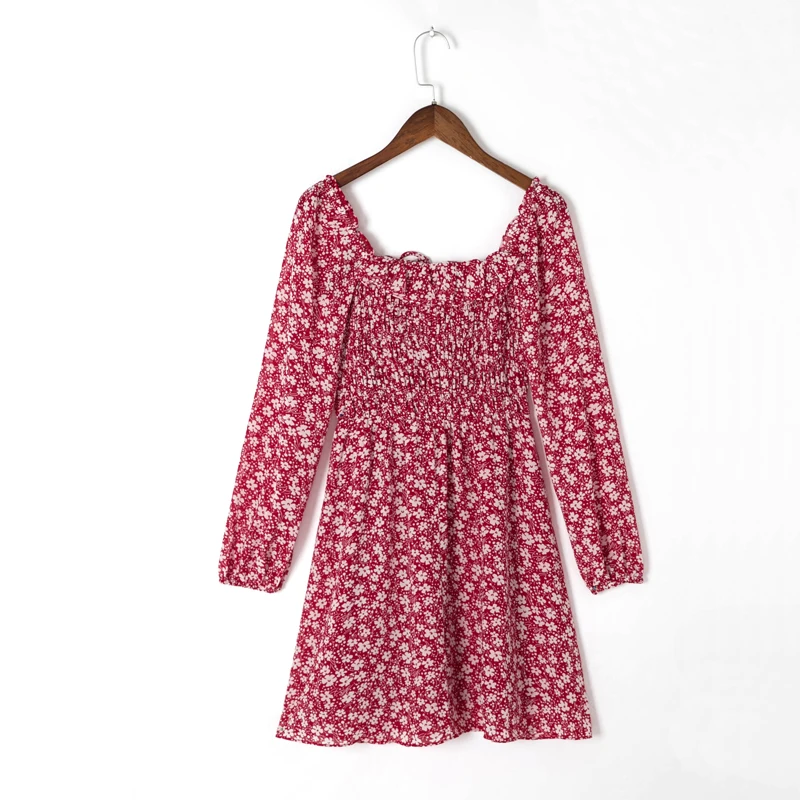 Spring and summer women's casual flower print square neck long-sleeved ruffled decorative slim dress
Spring and summer women's casual flower print square neck long-sleeved ruffled decorative slim dress