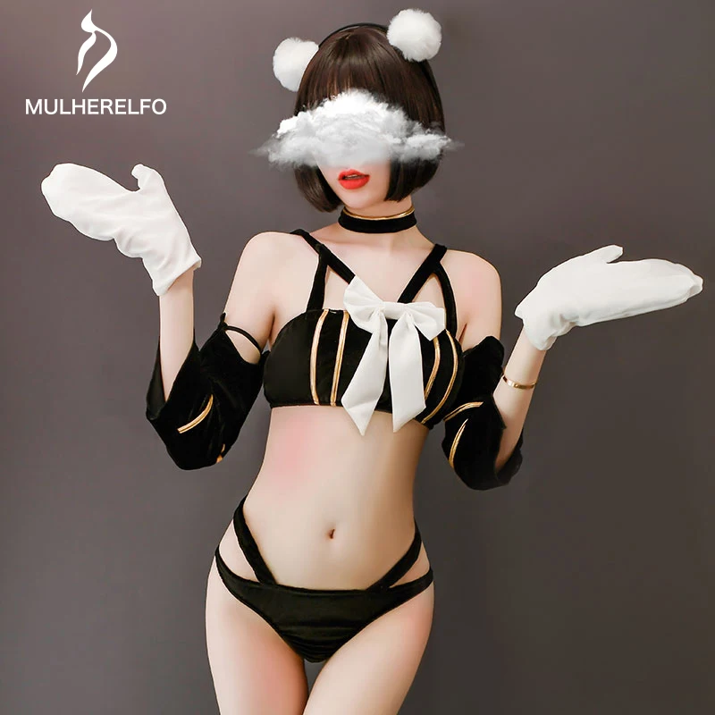 Sexy Golden Velvet Breast Wrapping Katze Uniforms Set Women Homewear Bow Stitching Hollow Crop Cat Cosplay Costume Set Sleepwear
Sexy Golden Velvet Breast Wrapping Katze Uniforms Set Women Homewear Bow Stitching Hollow Crop Cat Cosplay Costume Set Sleepwear