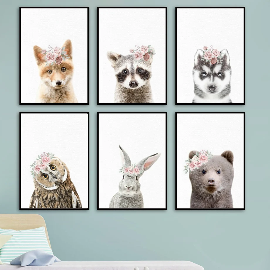 Blooming Flower Rabbit Fox Bear Raccoon Sled Dog Wall Art Print Canvas Painting Nordic Poster Wall Pictures Baby Girl Room Decor
Blooming Flower Rabbit Fox Bear Raccoon Sled Dog Wall Art Print Canvas Painting Nordic Poster Wall Pictures Baby Girl Room Decor