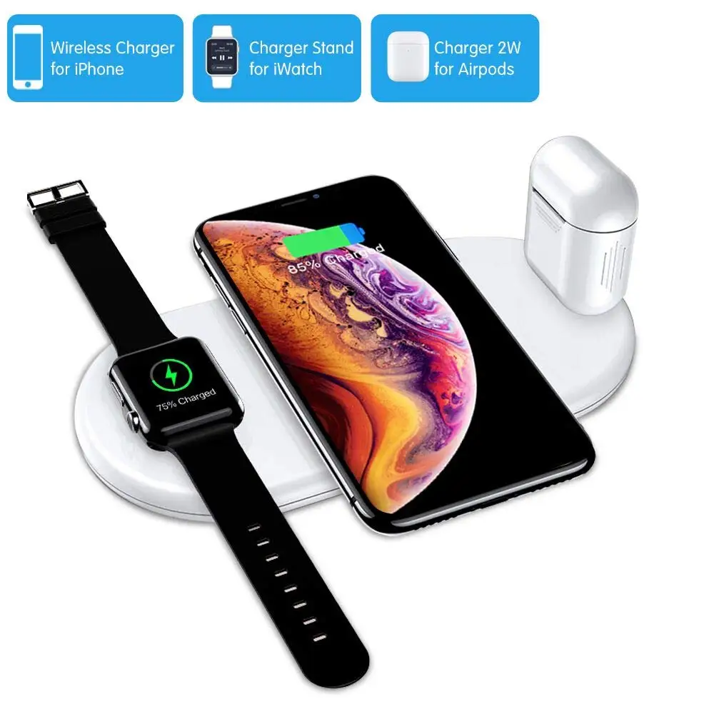 3 в 1 QI Беспроводное зарядное устройство для iPhone X Xr XS Max 8 часы Беспроводная