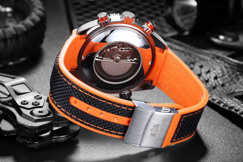 Men Automatic Self Wind Mechanical Canvas Rubber Strap Orange Blue Red Multifunction Date Month Watch
Men Automatic Self Wind Mechanical Canvas Rubber Strap Orange Blue Red Multifunction Date Month Watch