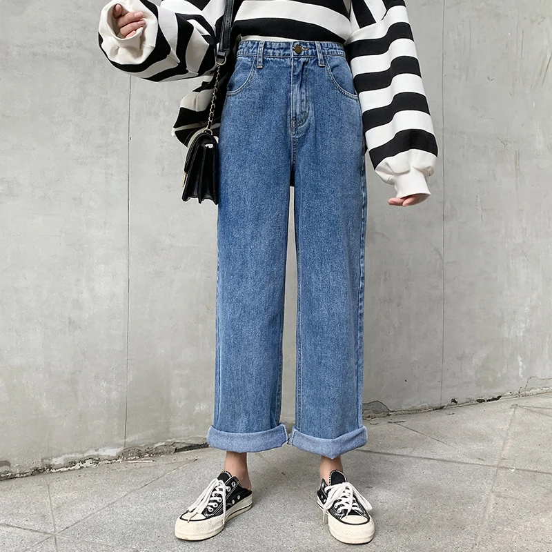 Women High Waist Straight Dad Jeans Lady Students Spring Wide Legs Length Pants Female Jeansy White Retro Cropped Trousers
Women High Waist Straight Dad Jeans Lady Students Spring Wide Legs Length Pants Female Jeansy White Retro Cropped Trousers