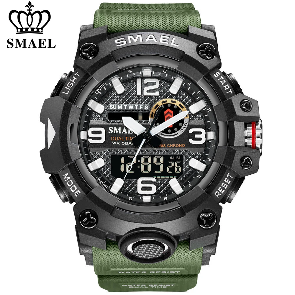 

Часы SMAEL мужские наручные аналоговые с двойным временем, спортивные цифровые брендовые Роскошные водонепроницаемые в стиле милитари
