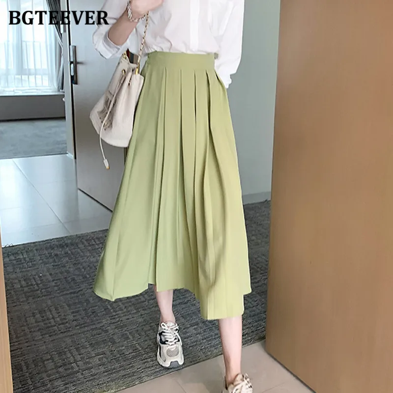 Женская плиссированная юбка BGTEEVER Chic элегантная свободная Однотонная