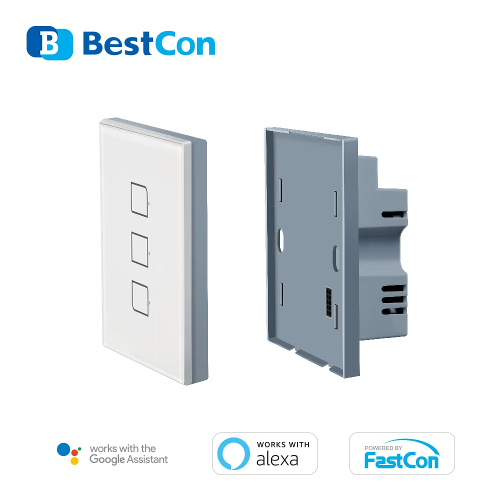 BroadLink Bestcon TC2S-US-3gang US version Single Live RF Smart Wall Light Touch Switch works with Alexa and Google assistant
BroadLink Bestcon TC2S-US-3gang US version Single Live RF Smart Wall Light Touch Switch works with Alexa and Google assistant