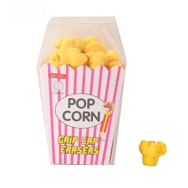 1 упаковка мультфильм попкорн дизайн ластик еда резиновый карандаш ластики