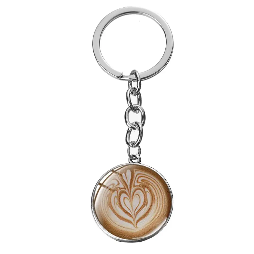 SONGDA Fashionable Cappuccino Coffee Keychain Hot Chocolate Art Pattern Glass Dome Pendant Key Chain Ring Gift for Lovers | Украшения и
