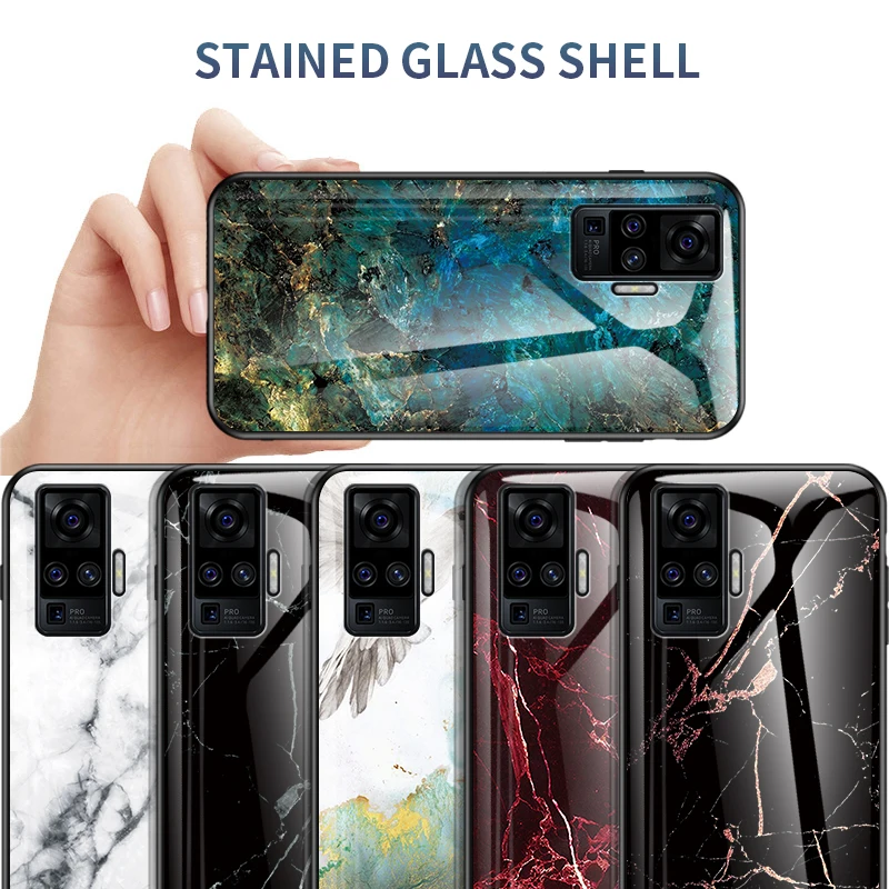 

For VIVO S7 S6 S5 X20PLUS X27 Case luxury Marble Tempered Glass Silicone Frame Back Cover For X60 X50PRO X9S case coque fundas