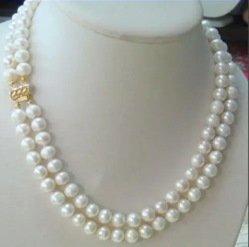 

Hot sale new Style hot-2-row-9-10MM-AKOYA-REAL-WHITE-PEARL-NECKLACE-Clasp