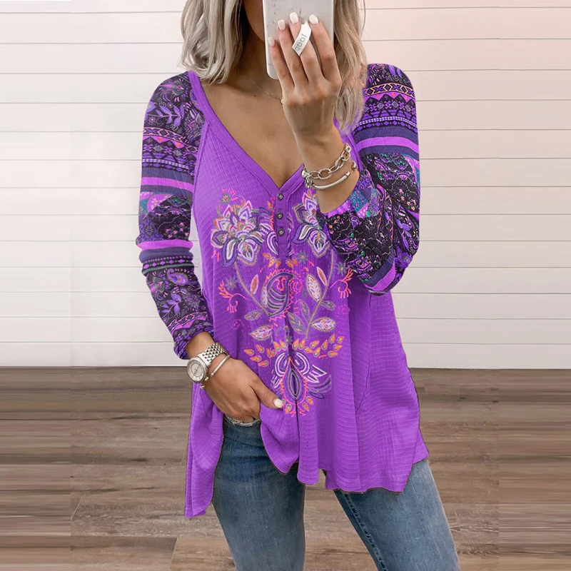 Autumn Vintage Pattern Print Top Pullover Women Casual Buttoned Loose V Neck Blouses Fashion Patchwork Long Sleeve Shirts Blusas
Autumn Vintage Pattern Print Top Pullover Women Casual Buttoned Loose V Neck Blouses Fashion Patchwork Long Sleeve Shirts Blusas