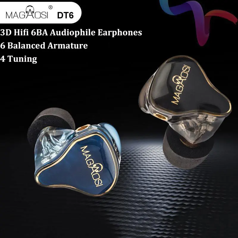 

Magaosi DT6 6BA 6 Balanced Armature 4 Tuning 3D Hifi Music Monitor DJ Studio MMCX Earphone Audiophile Earbuds IEM Earphones
