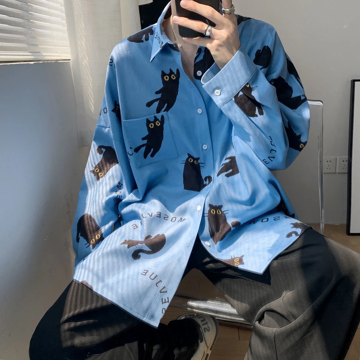 INXYZ Autumn Design Cartoon Cat Pattern Printing Men Shirt Korean Harajuku Loose Casual Cardigan Women Spring Oversize Shirt Top
INXYZ Autumn Design Cartoon Cat Pattern Printing Men Shirt Korean Harajuku Loose Casual Cardigan Women Spring Oversize Shirt Top