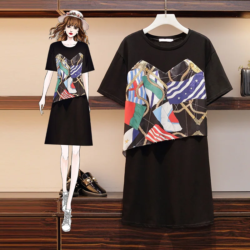 4XL Plus Size Women Cotton Tshirt Dress Summer 2021 Short Sleeve Patchwork Print Chiffon Fake Two Piece Loose Casual Dresses 
4XL Plus Size Women Cotton Tshirt Dress Summer 2021 Short Sleeve Patchwork Print Chiffon Fake Two Piece Loose Casual Dresses