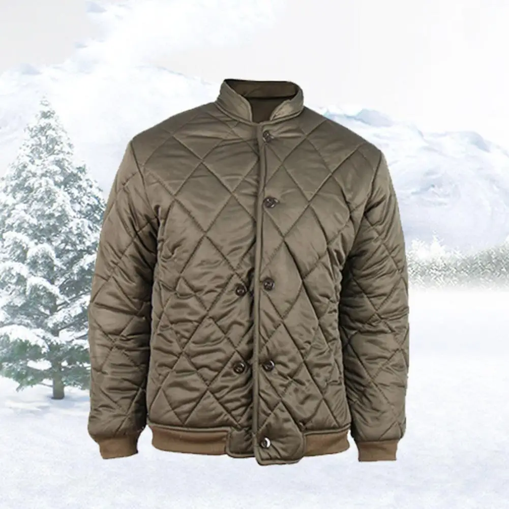 Men Coat Solid Color Single-breasted Stand Collar Thicken Winter Jacket for Daily Wear
Men Coat Solid Color Single-breasted Stand Collar Thicken Winter Jacket for Daily Wear