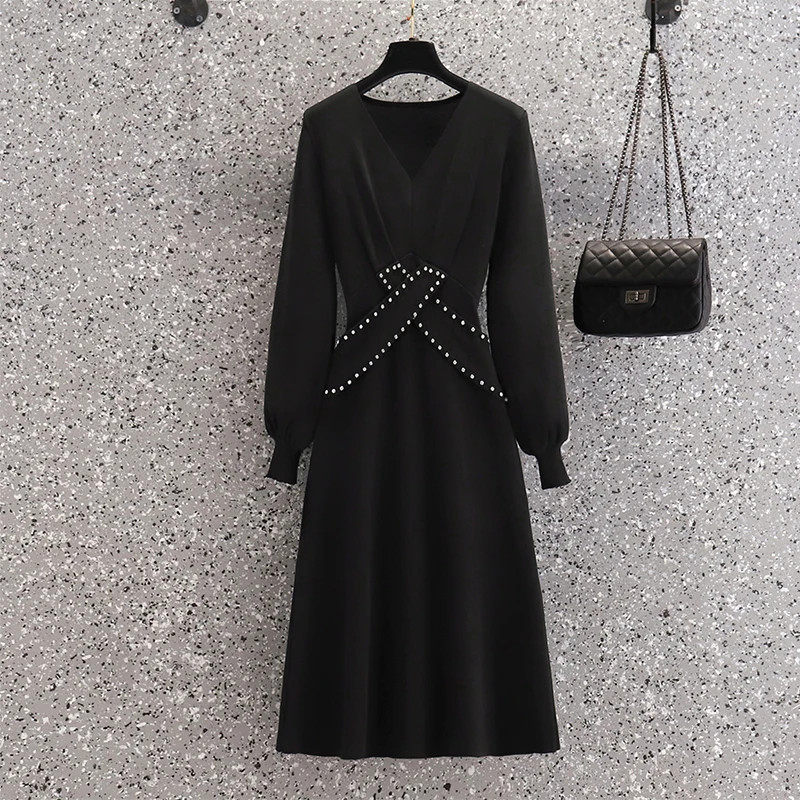 Женское платье с длинным рукавом, V-образным вырезом и высокой талией
Женское платье с длинным рукавом, V-образным вырезом и высокой талией