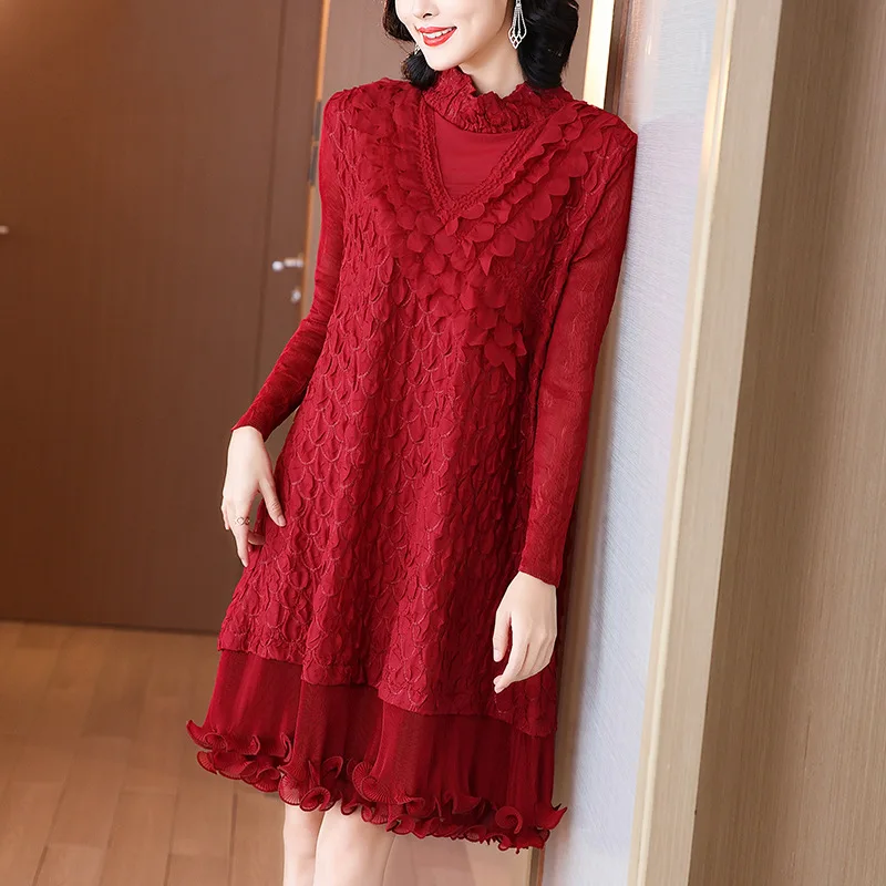 Autumn And Winter Red French Embroidered Dress For Women's High End Plus Size A-line Long Sleeve Pleated Dress
Autumn And Winter Red French Embroidered Dress For Women's High End Plus Size A-line Long Sleeve Pleated Dress