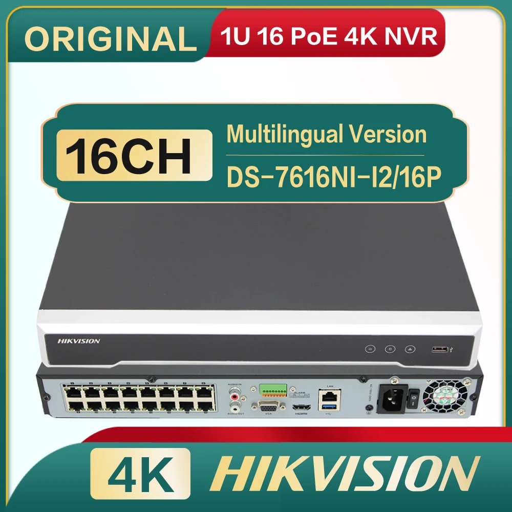 Оригинальный 16-канальный сетевой видеорегистратор Hikvision, DS-7616NI-I2/16 P, 1U, 16 PoE, 4K, Plug & Play, с 16 интерфейсами Power-over-Ethernet (PoE)
Оригинальный 16-канальный сетевой видеорегистратор Hikvision, DS-7616NI-I2/16 P, 1U, 16 PoE, 4K, Plug & Play, с 16 интерфейсами Power-over-Ethernet (PoE)