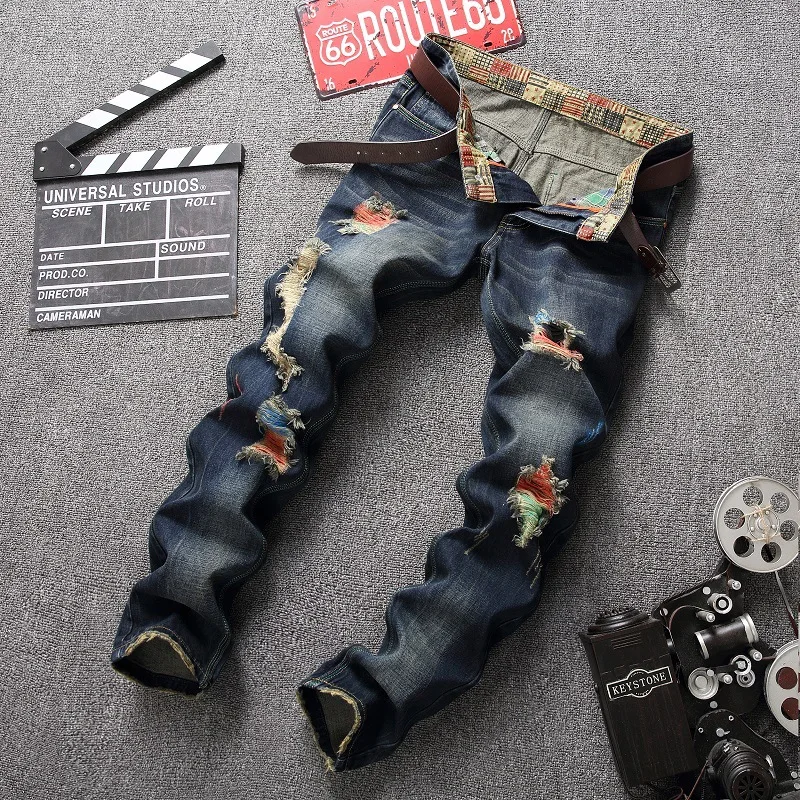 Men's clothing new street personality brush paint jeans men's straight-leg jeans with holes
Men's clothing new street personality brush paint jeans men's straight-leg jeans with holes