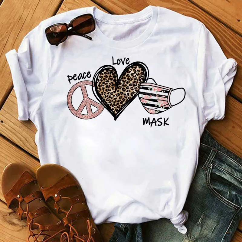 Female Short Sleeve Tops Tee Cute T-shirt 90s Girls Harajuku T-shirt Tops New Peace Love Mask Print T-shirt Fashion Women Tshirt
Female Short Sleeve Tops Tee Cute T-shirt 90s Girls Harajuku T-shirt Tops New Peace Love Mask Print T-shirt Fashion Women Tshirt