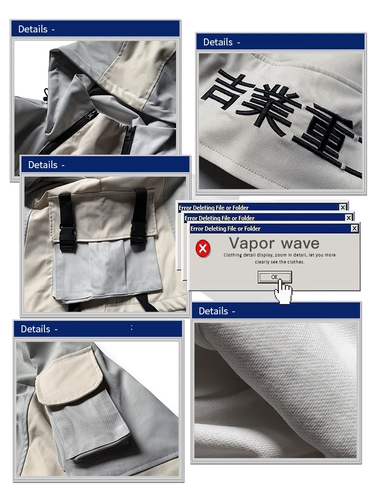 multi pocket stormsuit hiphop casual stitching Half Zip Hooded women Men's clothes Antique jacket Japanese style streetwear
multi pocket stormsuit hiphop casual stitching Half Zip Hooded women Men's clothes Antique jacket Japanese style streetwear