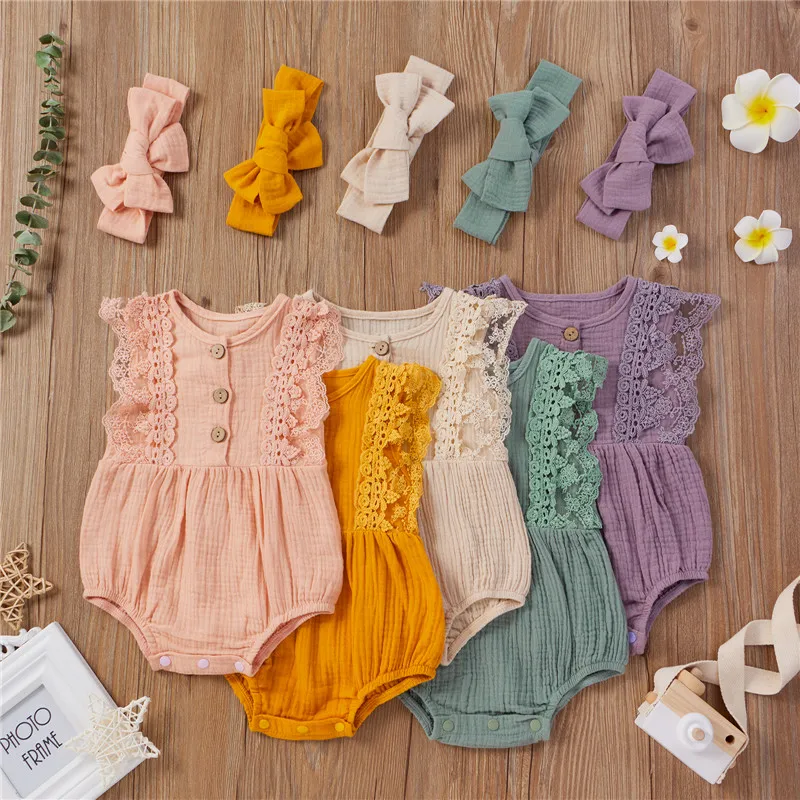 Newborn Baby Girls Cotton Linen Outfits Sleeveless Lace Sleeveless O-neck Button Romper Jumpsuits Headband Set for Kids Girls
Newborn Baby Girls Cotton Linen Outfits Sleeveless Lace Sleeveless O-neck Button Romper Jumpsuits Headband Set for Kids Girls