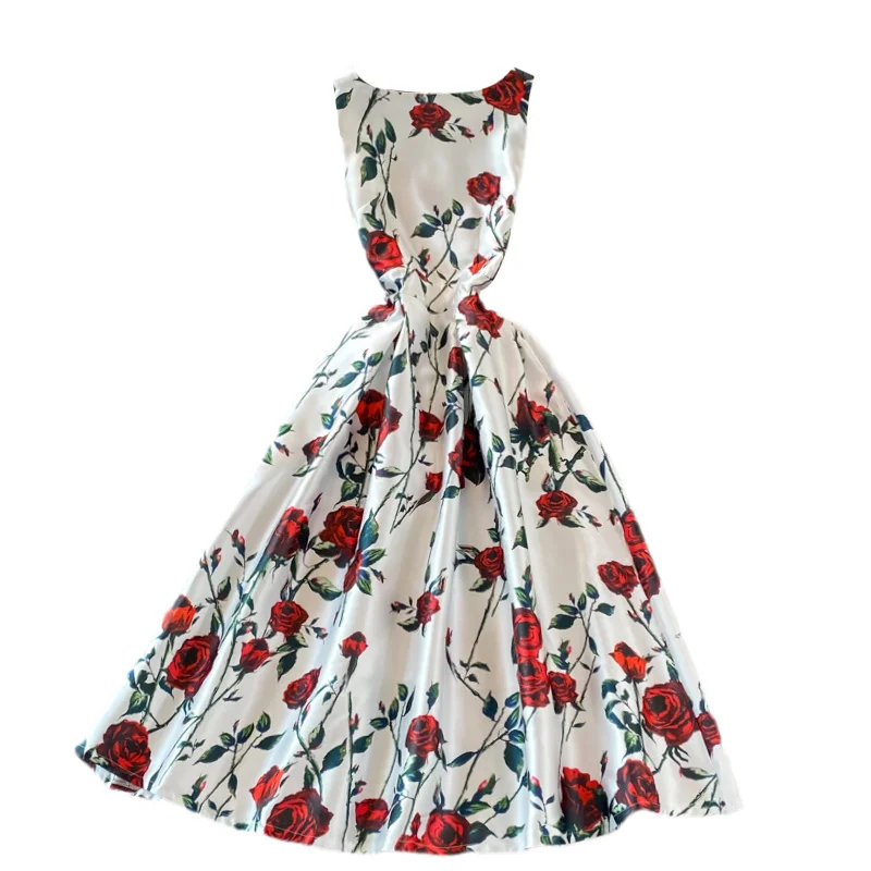 Summer 2021 New Oil Rose Printed Dress Women Waist Slim Sleeveless Dresses Women's Sexy Puffy Pleated Vest Dress
Summer 2021 New Oil Rose Printed Dress Women Waist Slim Sleeveless Dresses Women's Sexy Puffy Pleated Vest Dress