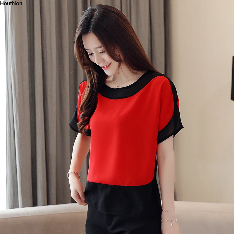 Houthion Women's Blouses Short Sleeve Top O-neck Loose Splicing Blouse Summer Regular Fashion Shirt New Chiffon Tops
Houthion Women's Blouses Short Sleeve Top O-neck Loose Splicing Blouse Summer Regular Fashion Shirt New Chiffon Tops