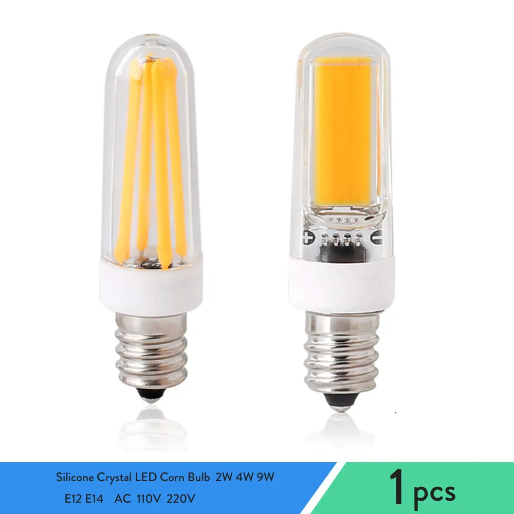 

High Power Dimmable 2W 4W 9W E12 E14 Silicone Crystal LED Corn Bulb COB Light Mini Filament Lamp 220V 110V Candle Lighting Lamps