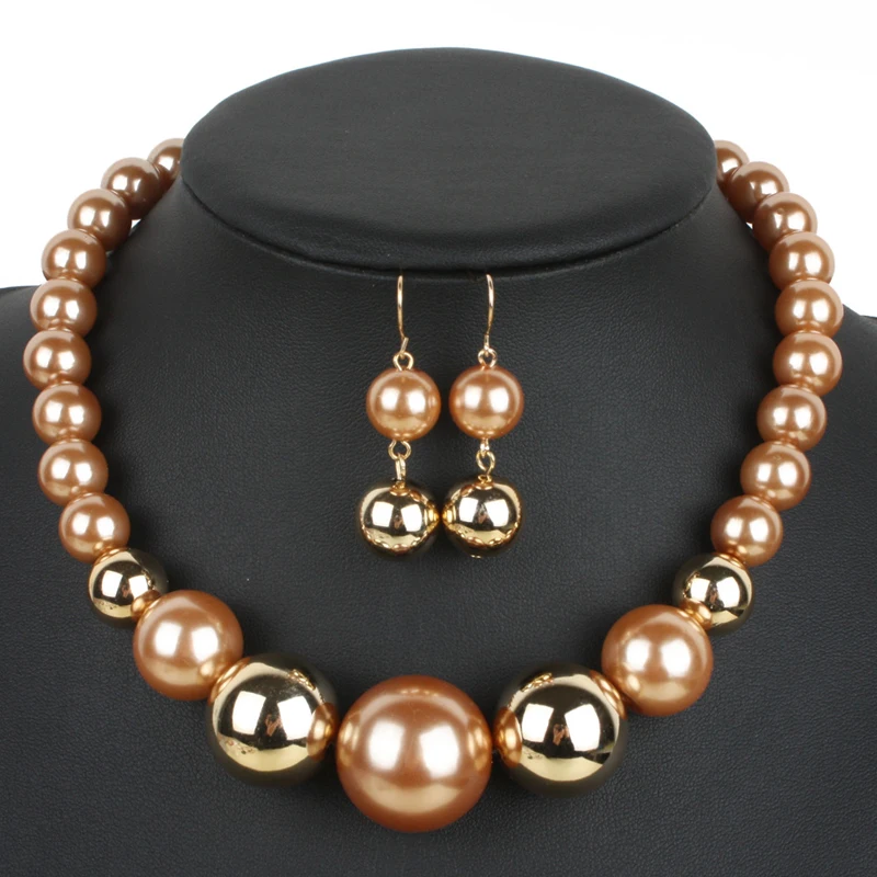 Women's Wedding Party Large Neck Necklace Earrings Set Gold White Female Jewelry Imitation Pearls African Beads Choker Gift New
Women's Wedding Party Large Neck Necklace Earrings Set Gold White Female Jewelry Imitation Pearls African Beads Choker Gift New
