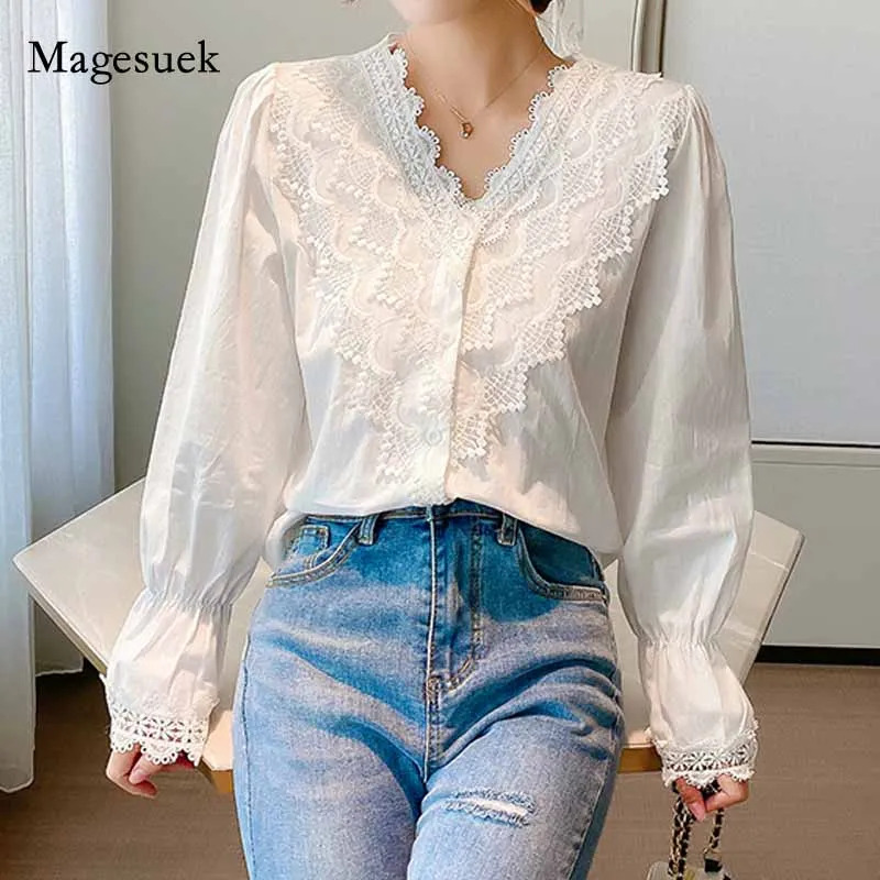 Autumn Casual Loose Lace Women's Tops Plus Size White Shirt Long Sleeve V-neck Pullover Vintage Blouses Women Women Blusas 11127
Autumn Casual Loose Lace Women's Tops Plus Size White Shirt Long Sleeve V-neck Pullover Vintage Blouses Women Women Blusas 11127