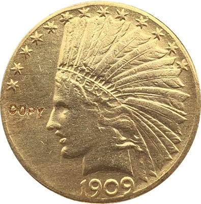 24-K позолоченный 1909-D $10 золото индийская половина монета с изображением орла копия
24-K позолоченный 1909-D $10 золото индийская половина монета с изображением орла копия