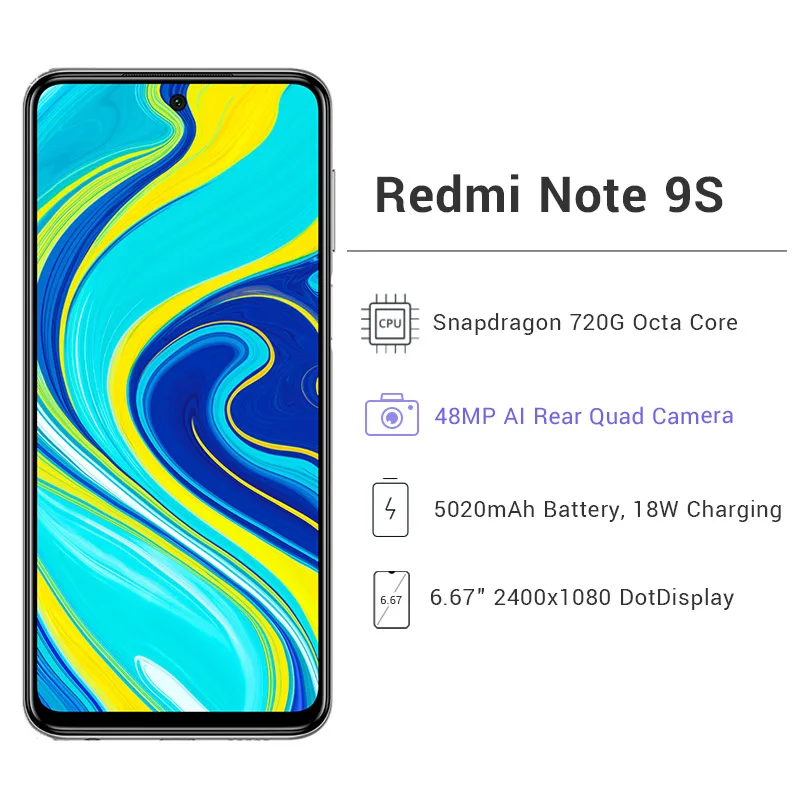 Глобальная версия Xiaomi Redmi Note 9S 4 ГБ ОЗУ 64 ПЗУ / 6 128 Snapdragon 720G Восьмиядерный 48Мп AI