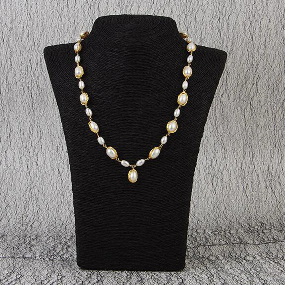 YKNRBPH Women's Original Design hand made 14k natural Pearl Necklace Baroque sweater chain|Ожерелья| |