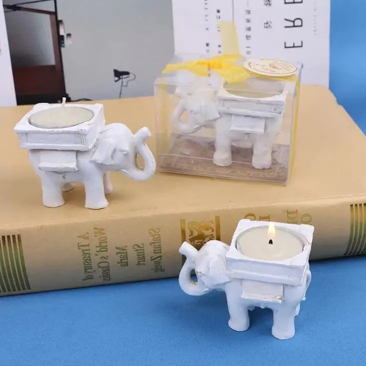 

100pcs Lucky Elephant Antique-ivory Candle and Card Holder Wedding Favors and Baby Gift Tea Light Candle Favor Party Wholesale