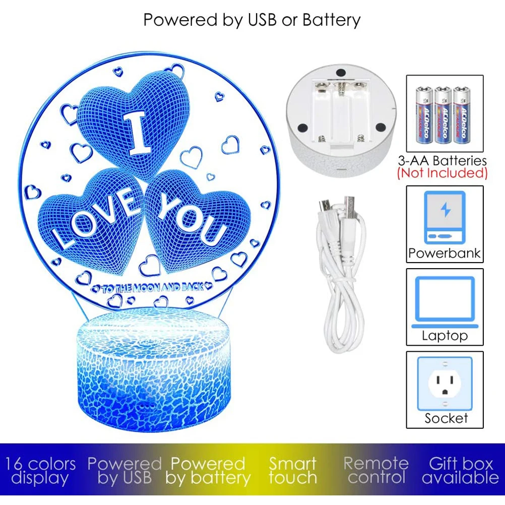 I Love You 3D Night Light Valentine'S Day Gift Bedside LED Lamp With 16Color Changing Mode Touch Remote Control Girl Night Light
I Love You 3D Night Light Valentine'S Day Gift Bedside LED Lamp With 16Color Changing Mode Touch Remote Control Girl Night Light