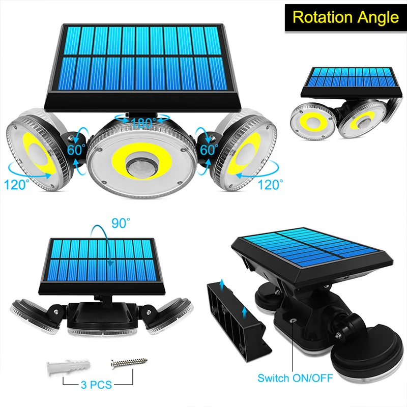 3 Heads Solar Lamp Waterproof Solar Flood Light 270°Adjustable Lighting For Garden Garage Yard Wall Solar Motion Lights Outdoor
3 Heads Solar Lamp Waterproof Solar Flood Light 270°Adjustable Lighting For Garden Garage Yard Wall Solar Motion Lights Outdoor