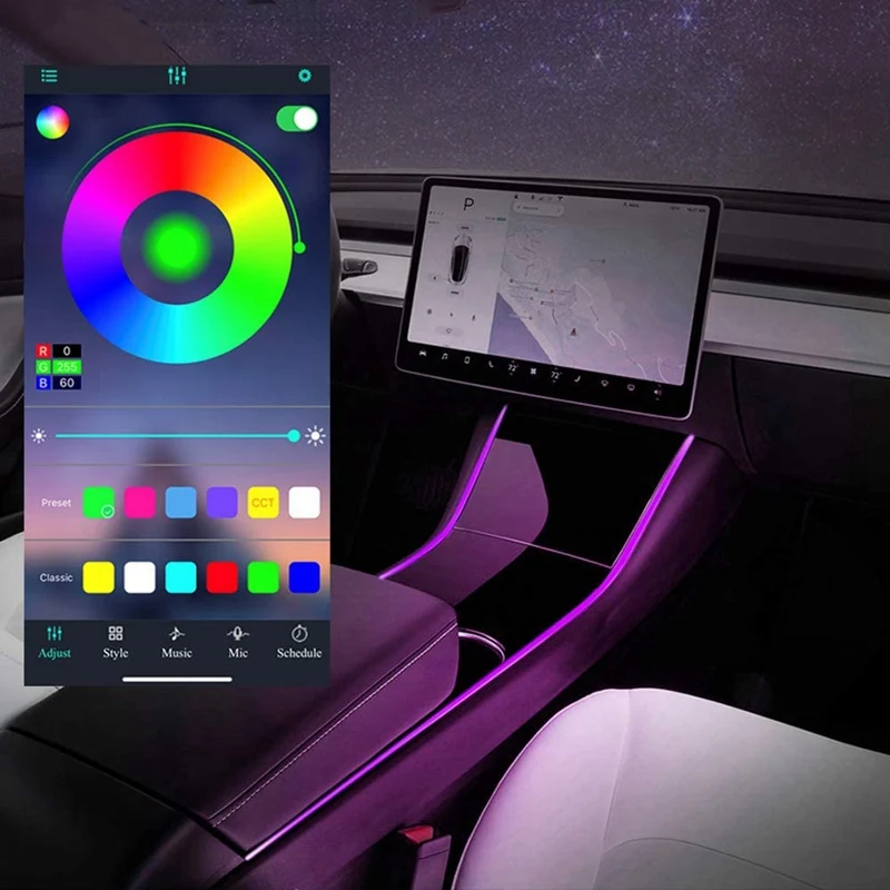 Неоновый светильник трубки и двери наклейка для Tesla модель 3 цветная (RGB) Интерьер