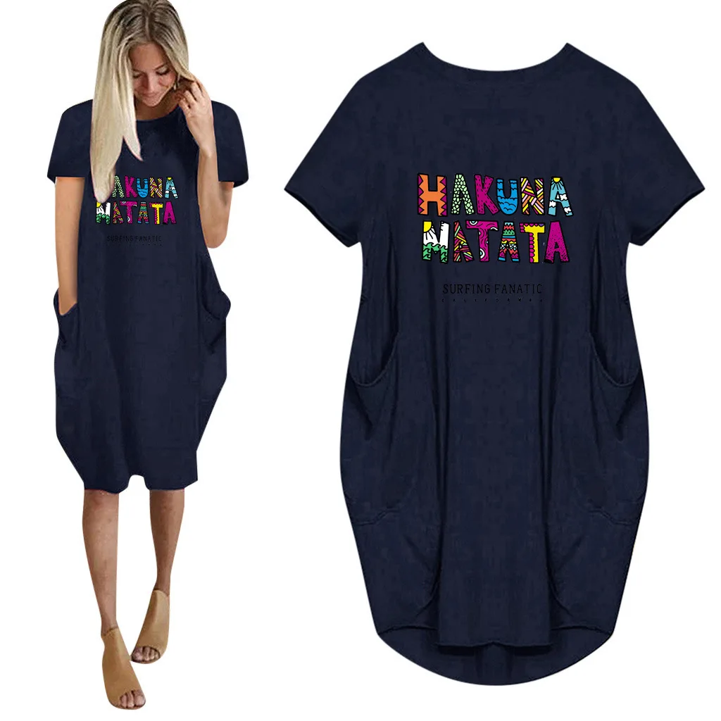 Letter Print Women's Casual Loose Summer Short Sleeve Dress 2021 Summer Plus Size Basic Knee Length Dress Female Black Dresses
Letter Print Women's Casual Loose Summer Short Sleeve Dress 2021 Summer Plus Size Basic Knee Length Dress Female Black Dresses