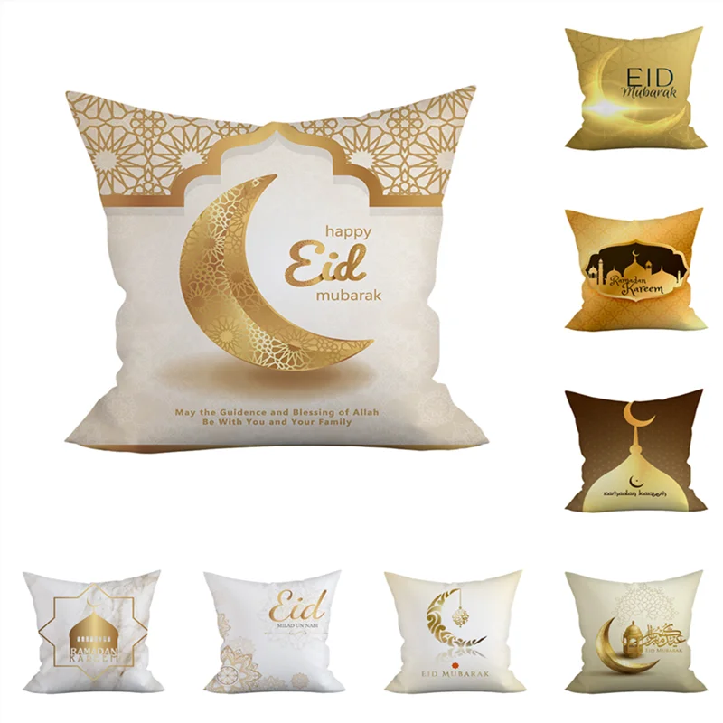 

Islamic Eid Mubarak Decorations for Home Cushion Cover Ramadan Decor 45CMX45CM Cotton Sofa Mosque Muslim Decorative Pillowcase