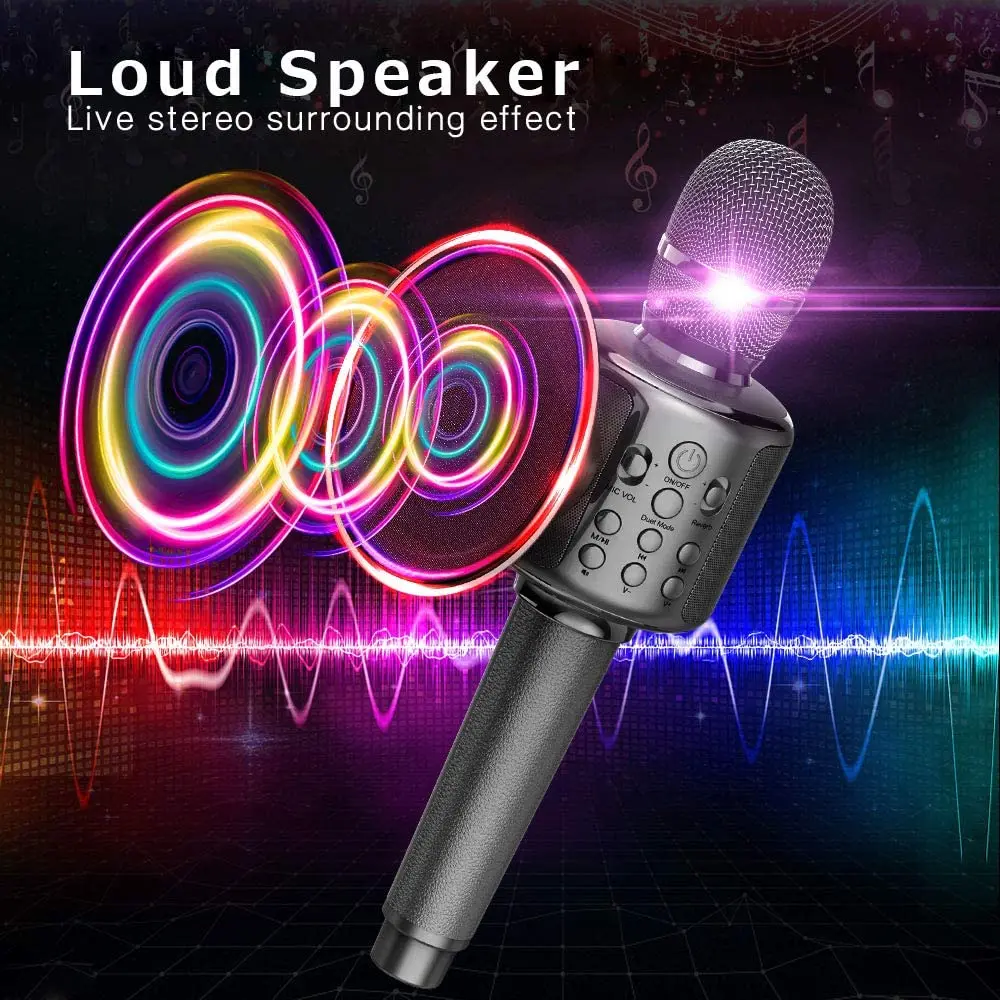 Bluetooth Karaoke Microphone Wireless With Dual Sing Portable Leather Rechargeable Handheld Mic | Электроника