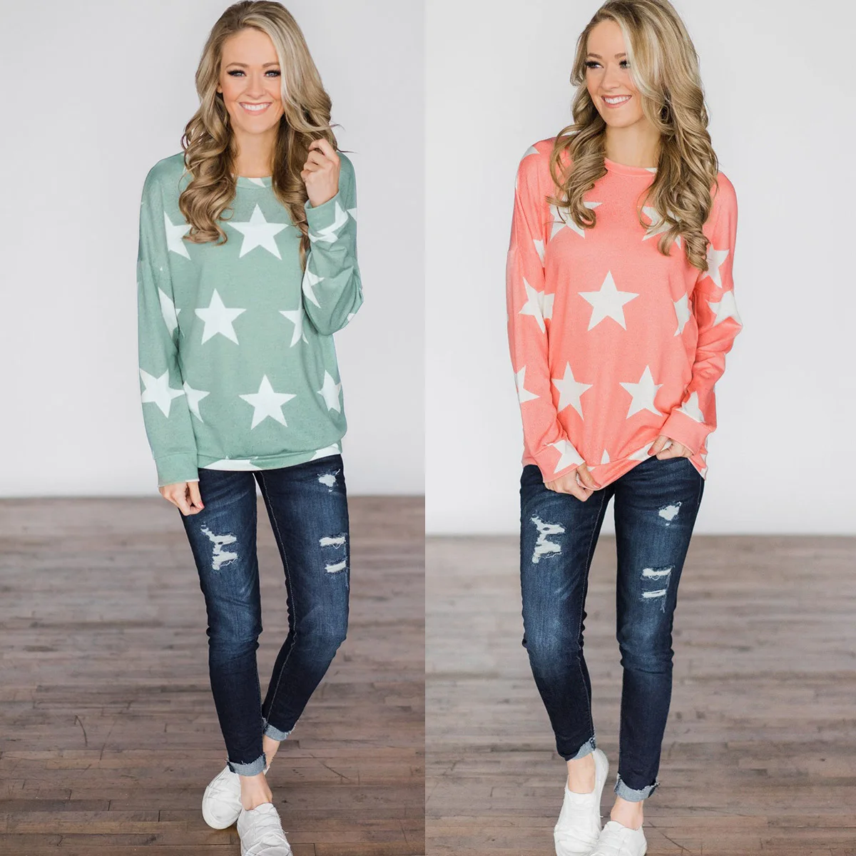 Fashion Appliques O-Neck Long Sleeve Slim T-shirt Printcute Style Star Pattern 
Fashion Appliques O-Neck Long Sleeve Slim T-shirt Printcute Style Star Pattern