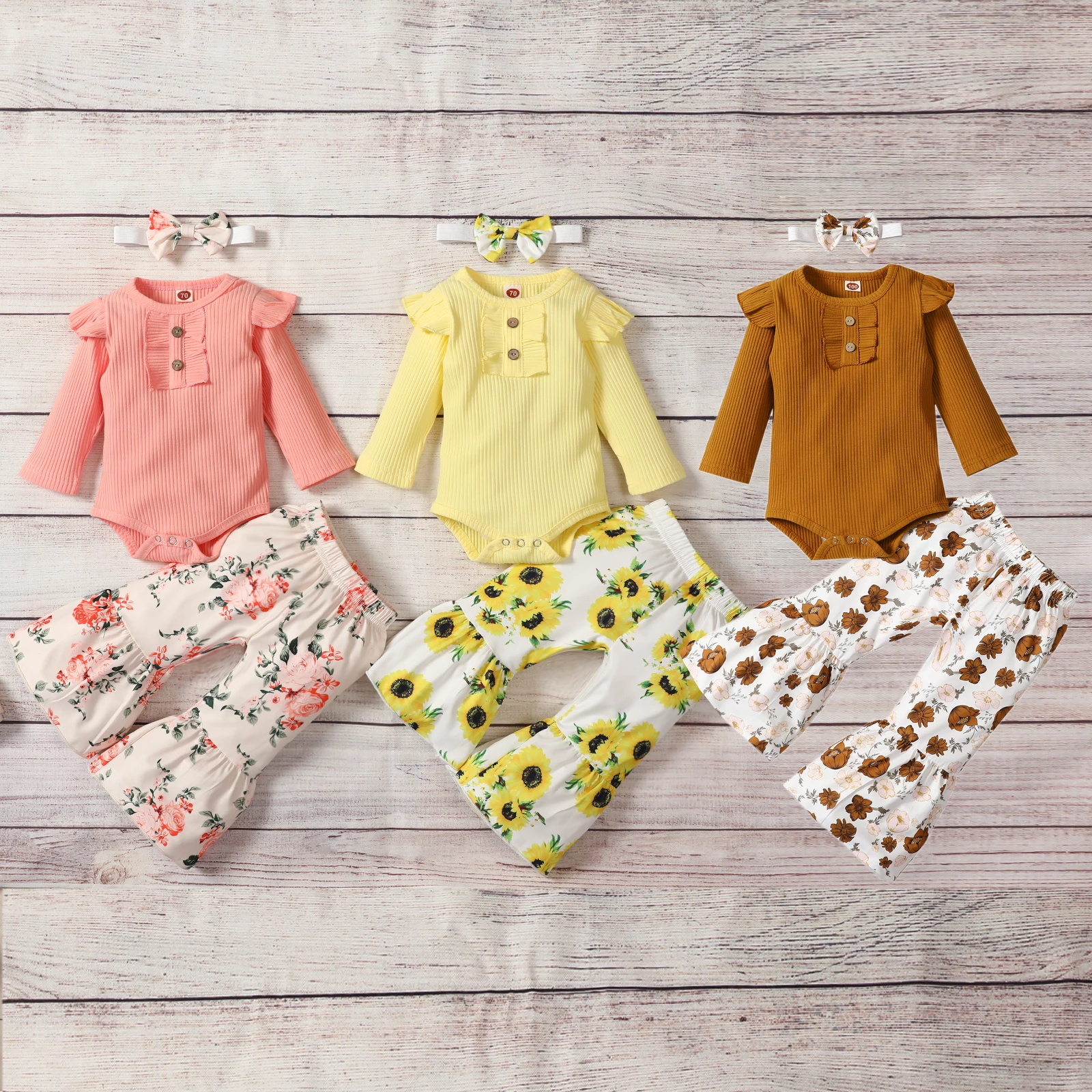 Lioraitiin 0-24M Infant Baby Girls 3PCS Fall Outfits Long Sleeve Rib Knit Romper Floral Flare Pants + Headband Set
Lioraitiin 0-24M Infant Baby Girls 3PCS Fall Outfits Long Sleeve Rib Knit Romper Floral Flare Pants + Headband Set