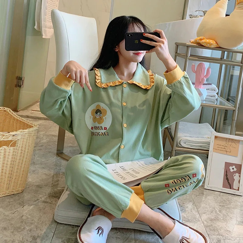 Хлопковая Милая женская пижама весна-осень с длинным рукавом для студентов летняя Милая Пижама Корейская принцесса тонкая комплект домашн... 
Хлопковая Милая женская пижама весна-осень с длинным рукавом для студентов летняя Милая Пижама Корейская принцесса тонкая комплект домашн...
