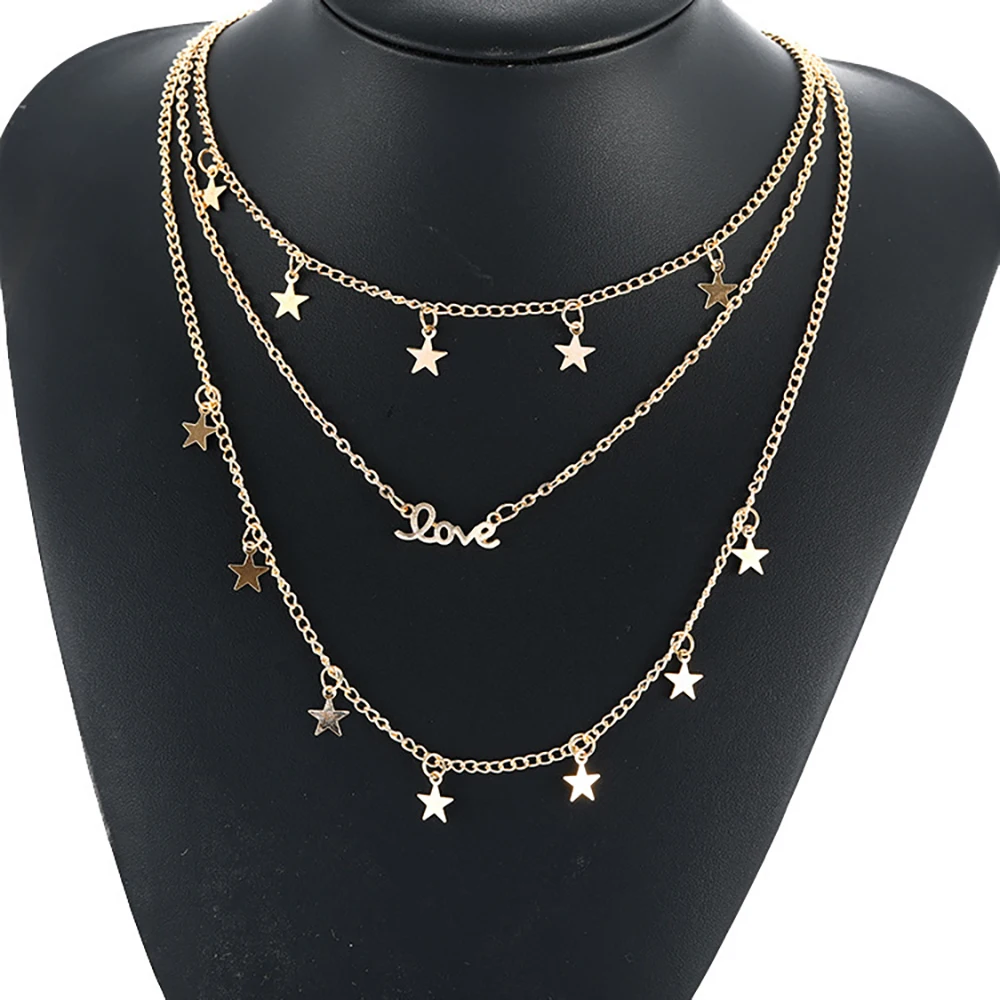 2021 New Fashion Beach Holiday LOVE Letter Gold Necklace Star Pendant Multilayer Clavicle Chain Women Necklace Jewelry
2021 New Fashion Beach Holiday LOVE Letter Gold Necklace Star Pendant Multilayer Clavicle Chain Women Necklace Jewelry