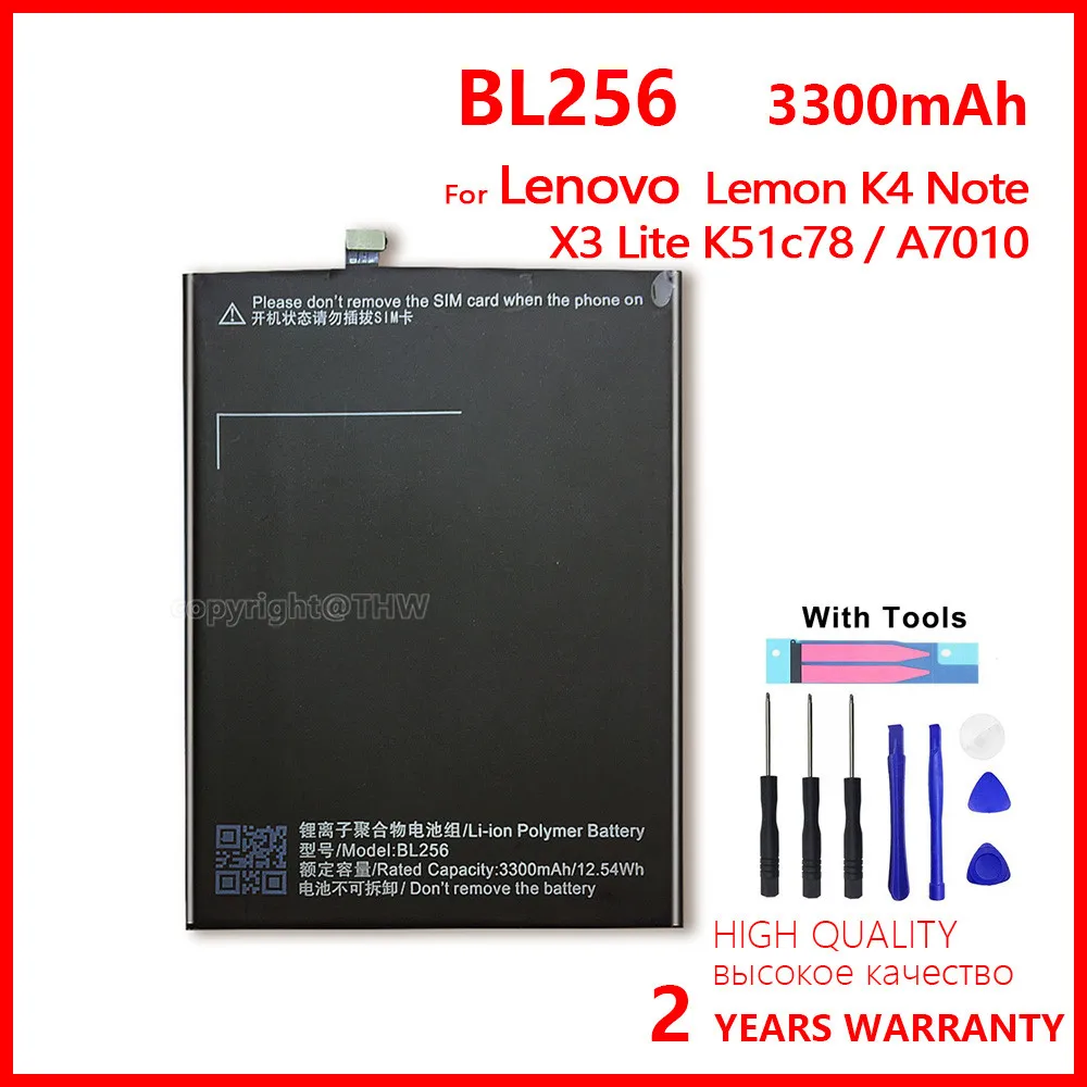 100% Genuine BL256 Battery For Lenovo Lemon K4 Note K4note X3 Lite K51c78 /A7010 3300mAh Phone Original Batteries With Tools
100% Genuine BL256 Battery For Lenovo Lemon K4 Note K4note X3 Lite K51c78 /A7010 3300mAh Phone Original Batteries With Tools