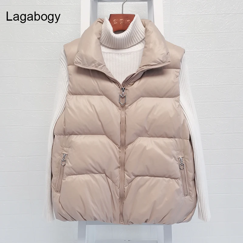 

Lagabogy 2022 New Winter 90% White Duck Down Women Vest Short Coat Autumn Waistcoat Casual Puffer Jacket Female Warm Sleeveless