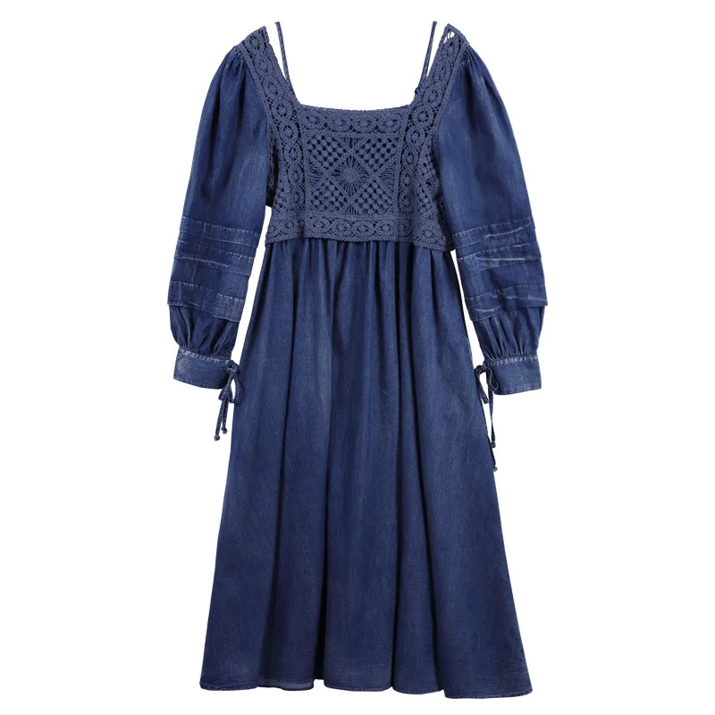 Female Retro Square Neck Lantern Long Sleeve Hollow Splice Denim Dress Women Loose Vintage Fashion Casual Jeans Dresses 
Female Retro Square Neck Lantern Long Sleeve Hollow Splice Denim Dress Women Loose Vintage Fashion Casual Jeans Dresses